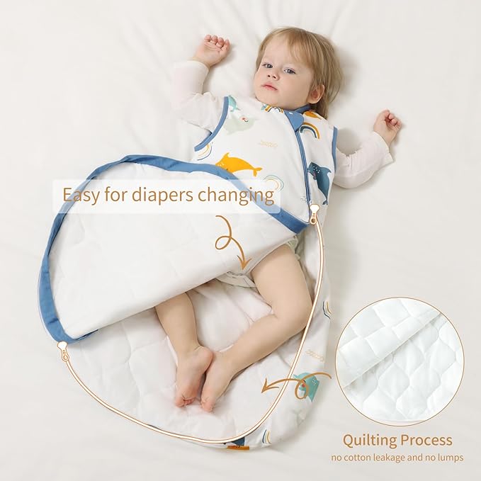 1.0 Tog 2.5 Tog Baby Sleep Sack, 100% Cotton Baby Sleeping Bag 3-24M, 2-Way Zipper Baby Wearable Blanket