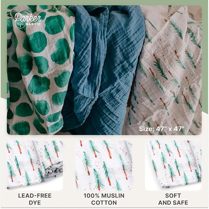 Parker Baby Swaddle Blankets - 3 Pack of 100% Cotton Muslin Swaddle Blankets for Boys - Timber Set