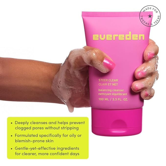 Evereden Steer Clear Balancing Jelly Cleanser: Clean & Vegan Teen Skin Care for Oily & Pimple-Prone Skin - Pre Teen Face Wash - Gently Cleanses Pores Without Drying