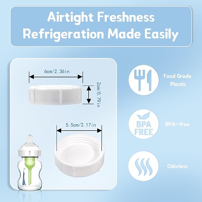 8pcs Wide Bottle Caps Compatible for Wide-Neck Natural Flow Dr Brown Bottles,BPA Free Travel and Storage Baby Bottle Lids Replacement Parts with Sealing Gasket for Baby Bottles Accessory (White)