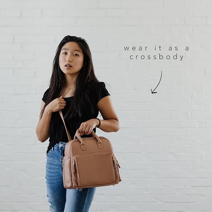 Ayla & Co Mini Bag, Transitional Minimal Diaper Bag, Vegan Leather, with Expandable Pockets, Built-In Wallet, Organizer