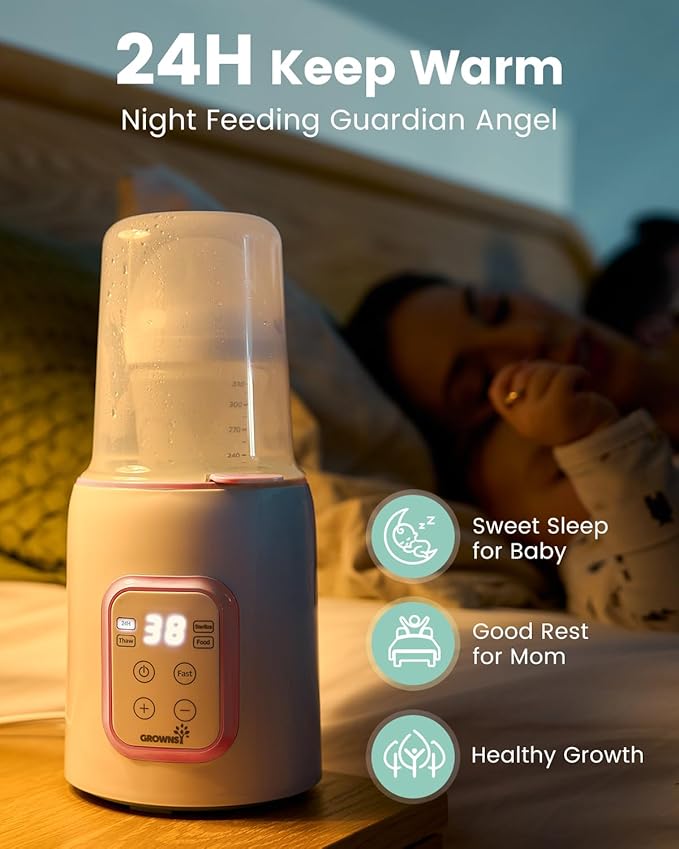 Grownsy Bottle Warmer, Fast Baby Bottle Warmer for All Bottles, Milk Warmer for Breastmilk or Formula, Smart Temperature Control and Automatic Shut-Off- Pink