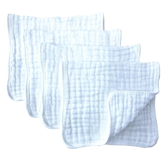 Synrroe Burp Cloths Large, Muslin Burp Cloths for Baby Girls and Boys, Pack of 4 Extra Absorbent and Soft Muslin, 6 Layers 20 by 10 Inches 100% Cotton (White 4 Pack)