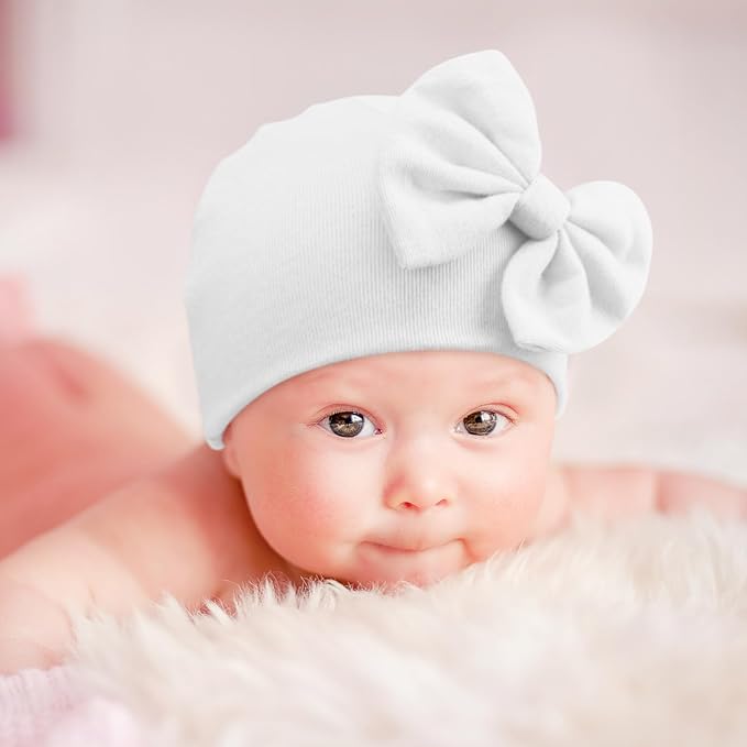 Newborn Baby Hats and Mittens Set Infant Bow Beanie Cap Toddler Gloves Newborn Hospital Hats for Baby Boy Girl 0-6 Months