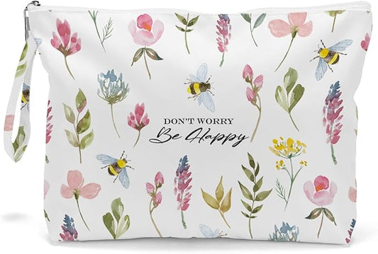 Fokongna Wet Bag Wet Dry Bag Wet Bag For Swimsuit Beach Bag, Don't worry Be Happy Travel Makeup Bag Toiletry Bag Diaper Bag Waterproof Large Capacity for Women Girls Mom Sister Friends Gifts