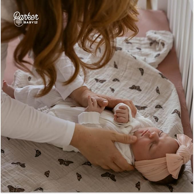 Parker Baby Co. Swaddle Blankets - Pack of 3 of 100% Cotton Muslin Swaddle Blankets for Baby Boys and Girls - Unisex/Gender Neutral - Butterfly Set