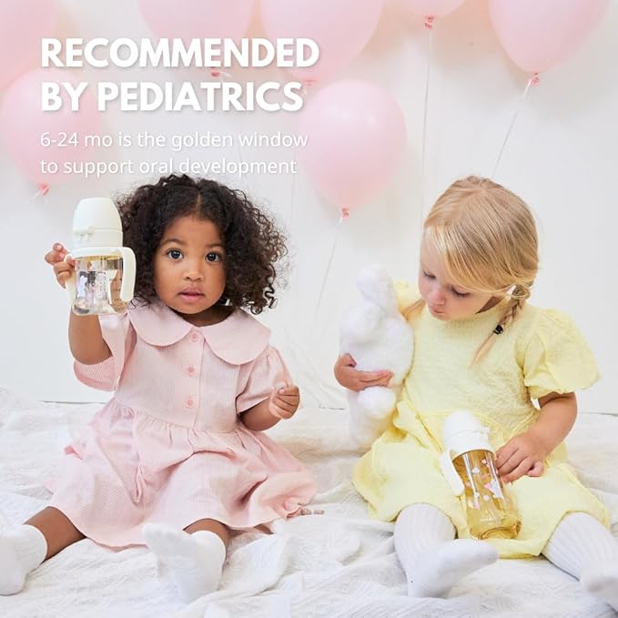 GROSMIMI x KNOTTED Flip Top Spill Proof Sippy Cup, PPSU, BPA Free, Stage 2 Straw for Toddlers (Cream bunny 10oz)