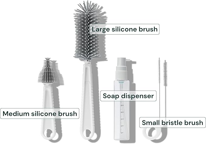 Willow Travel Cleaning Kit & Drying Rack - 5-Pack Cleaning Rack and Brushes for Breast Pump Parts and Bottles - Breastfeeding Essential