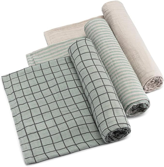 Parker Baby Swaddle Blankets - 3 Pack of 100% Cotton Muslin Swaddle Blankets for Baby Boys and Girls - Unisex/Gender Neutral - Sage