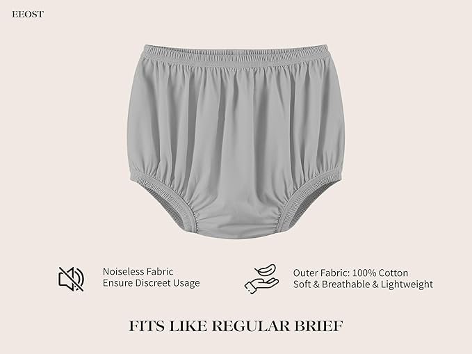 Adult Diaper Cover for Incontinence Noiseless Leak-Protection Underwear Plastic Pants Over Diapers Waterproof Rubber Pants (Gray, M(Men Size))