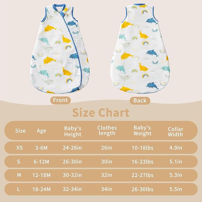 1.0 Tog 2.5 Tog Baby Sleep Sack, 100% Cotton Baby Sleeping Bag 3-24M, 2-Way Zipper Baby Wearable Blanket