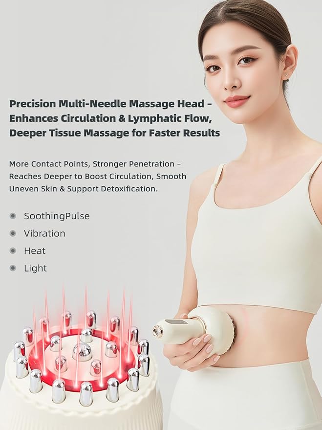 Lymphatic Drainage Massager & Anti Cellulite Massage Tool, Helps Reduce Stretch Marks & Cellulite, for Legs, Arms & Belly, Body Sculpting Machine with Microcurrent, Light, Heat & Vibration