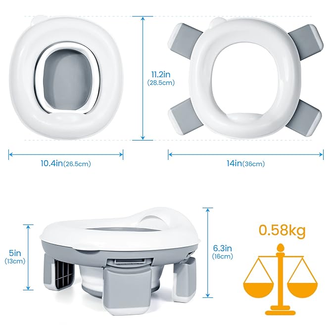Orzbow Portable Potty Training Toilet for Boys and Girls with Storage Bag - Foldable Travel Potty Chair, Toddler Potty Seat for Indoor and Outdoor, Easy to Clean, Includes Free 40pcs Travel Bags, Gray