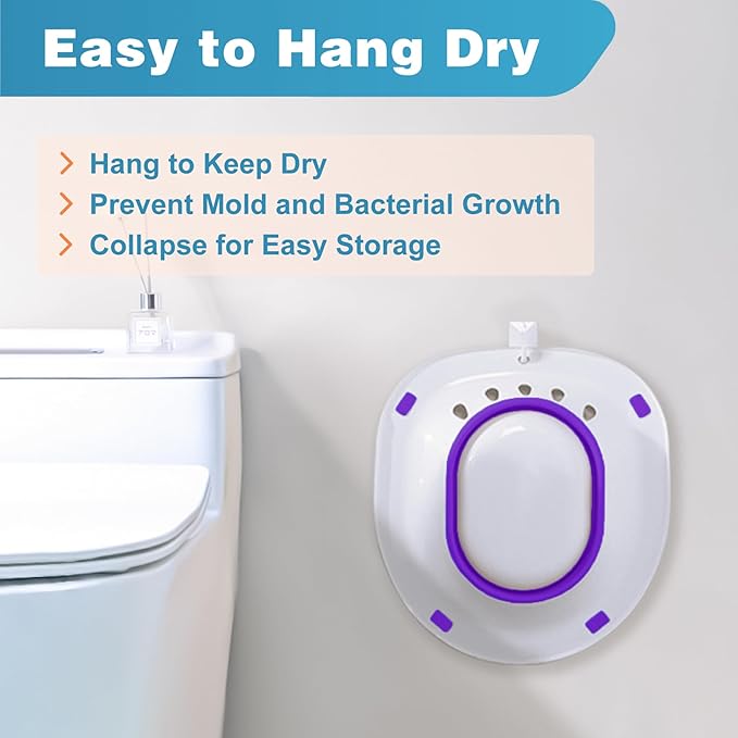 Pochik Sitz Bath for Toilet Seat, Sitz Baths for Hemorrhoids and Postpartum Care, Yoni Steam Seat, Collapsible Basin for Epsom Salt Soak, Sits Bath Kit for Women - Purple