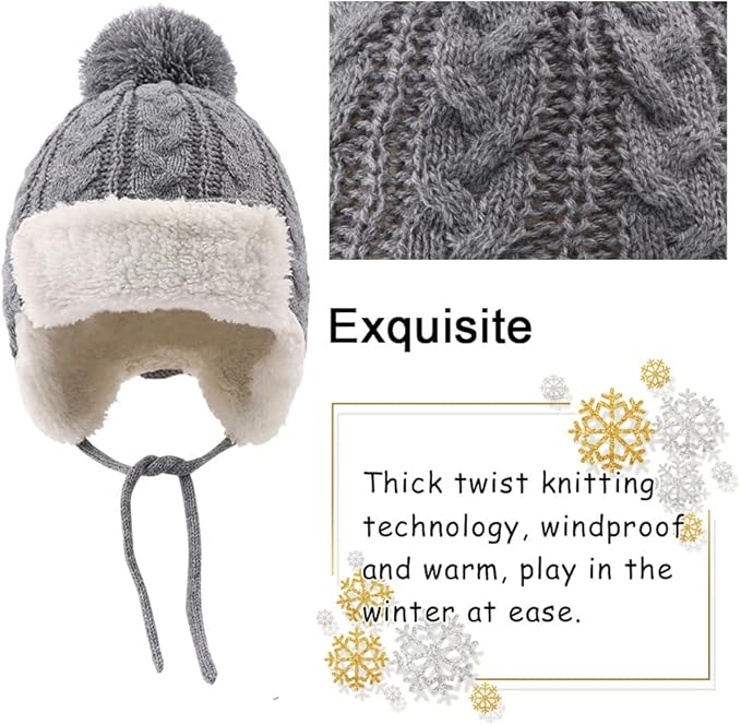 Winter Kids Beanie Hat Baby Knitted Hats Fleece Earflap Beanie Windproof Warm Toddler Beanies Boys Girls 0-8 Years