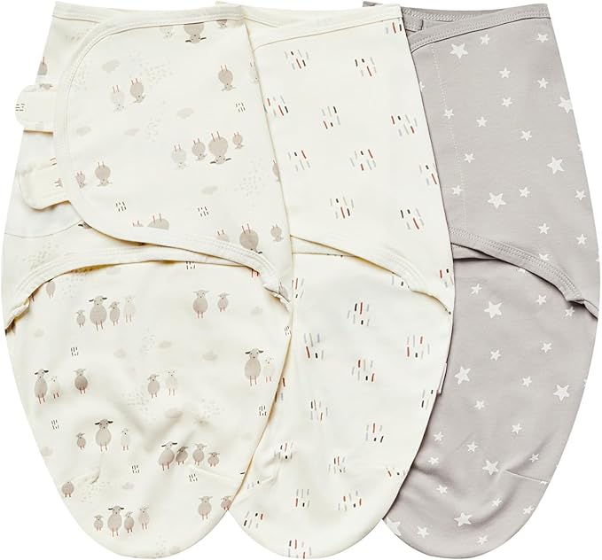 insular Baby Swaddle Wrap, Swaddle Blanket for Newborn and Infant, Adjustable Velcro Swaddling Set for Boy and Girl, Soft Cotton Baby Sleep Sack 3 Pack, Beige Sheep, Medium(3-6M)
