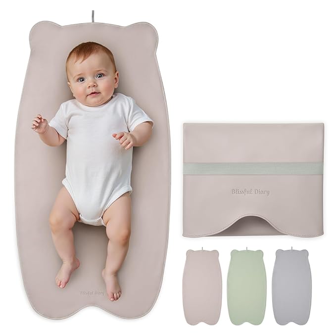 Blissful Diary Vegan Leather Portable Changing Pad, Wipeable & Waterproof Baby Change Mat in Diaper Bag, Travel Essential & Registry Gift, Taupe