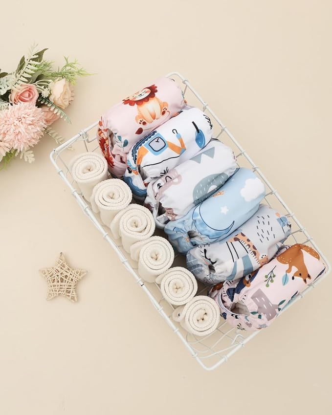ALVABABY Baby Cloth Diapers 6 Pack with 12 Inserts Cloth Diaper Covers Adjustable Washable Reusable for Baby Girls and Boys 6DM119A