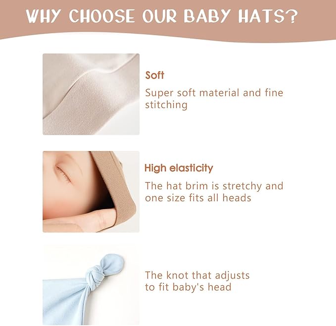 Personalized Newborn Hospital Baby Newborn Hats 3PC Set Knot Beanie Hats Soft for Infant Baby Girls Boys Caps 0-6 Months