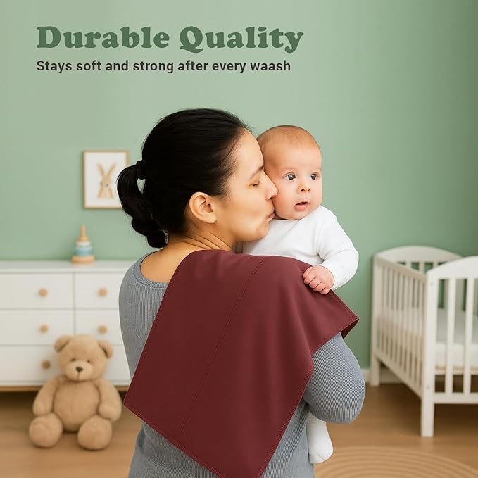 Baby Burp Cloths for Boys and Girls - 6 Pack Large 100% Cotton - Double Layered Extra Absorbent Burp Rags, Maroon