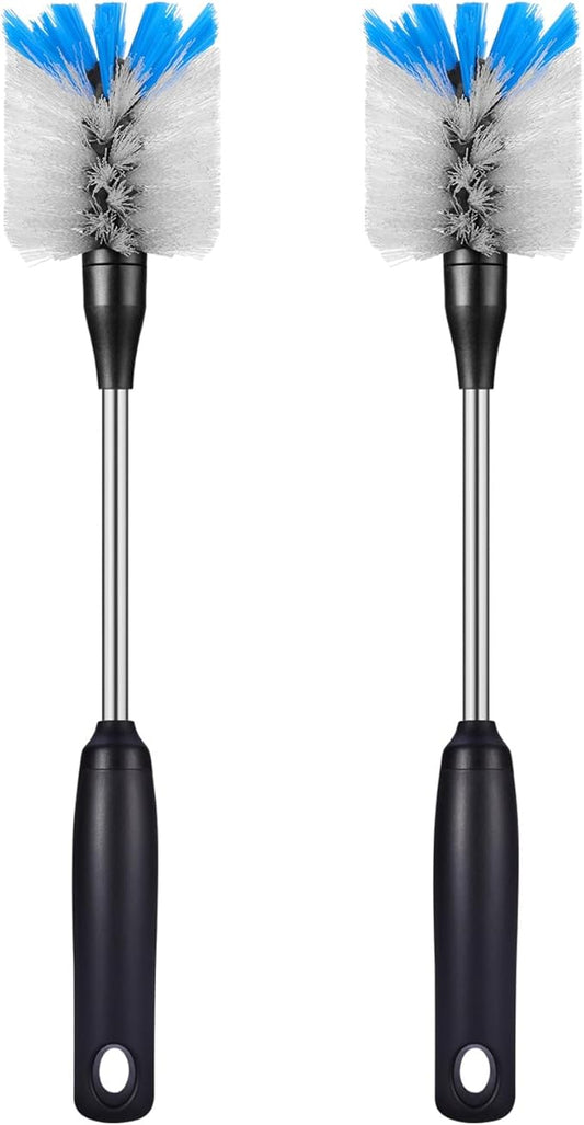Stainless Steel Bottle Brush with Replaceable Head, 2 Pack Long Handle Scrubbing Brush for Water Bottles, Glasswares, Mugs, Flasks, Tumblers, Vases, and Kitchen Sink, 13 in