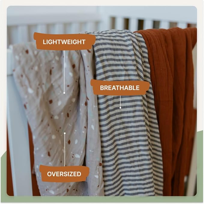 Parker Baby Swaddle Blankets - 3 Pack of 100% Cotton Muslin Swaddle Blankets for Baby Boys and Girls - Unisex/Gender Neutral - Clay