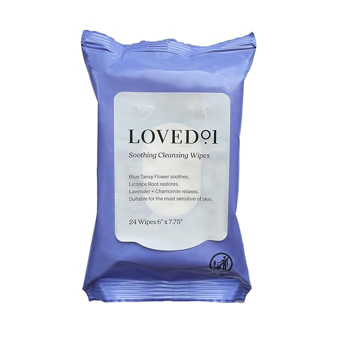 Loved01 Soothing Cleansing Wipes, Cleansing Makeup Remover Wipes for Sensitive Skin with Serum-Like Finish, Lavender Scent, 24 Wipes