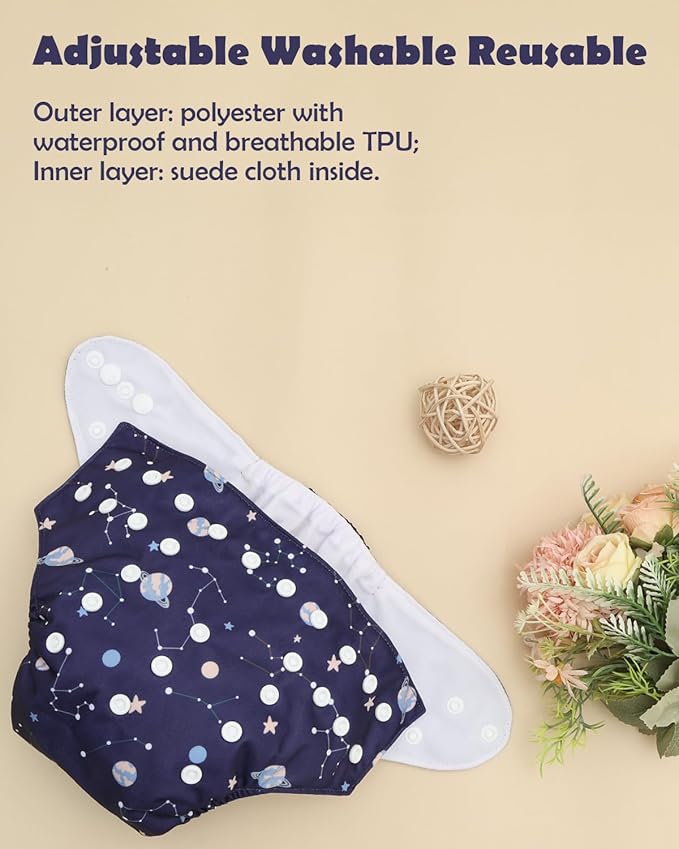 ALVABABY Baby Cloth Diapers 6 Pack with 12 Inserts Cloth Diaper Covers Adjustable Washable Reusable for Baby Girls and Boys 6DM122A