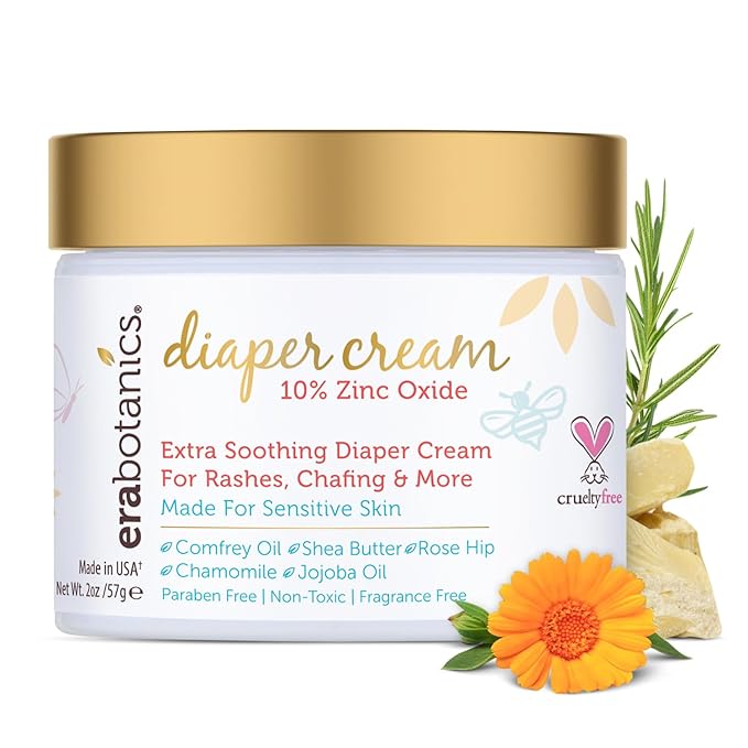 Era Organics Diaper Rash Cream For Baby - Extra Soothing and Moisturizing with Zinc Oxide, Organic Aloe Vera, Chamomile, Calendula Plus More - Gentle Butt Rash Moisturizer