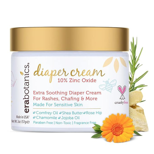 Era Organics Diaper Rash Cream For Baby - Extra Soothing and Moisturizing with Zinc Oxide, Organic Aloe Vera, Chamomile, Calendula Plus More - Gentle Butt Rash Moisturizer