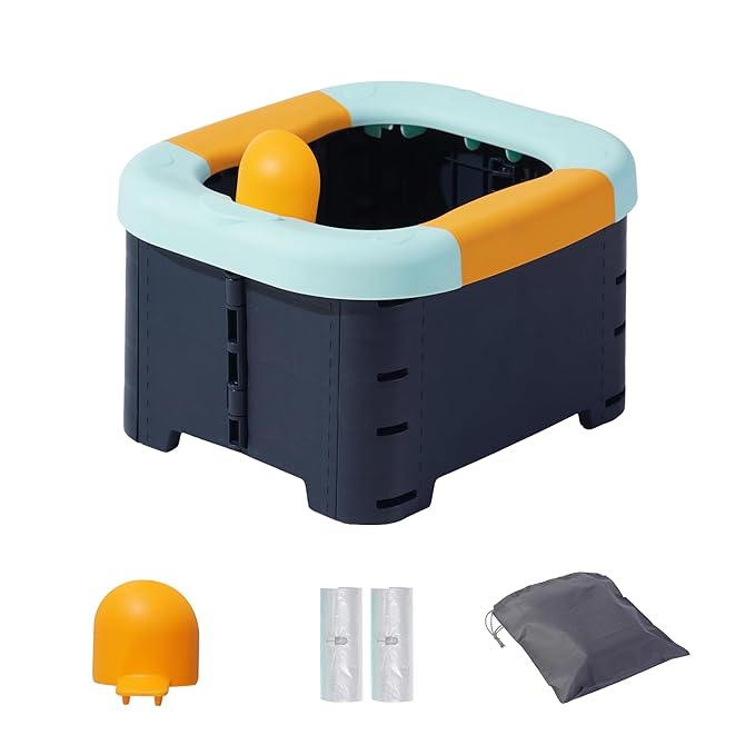 Toilet bowls for children，Portable Potty for Toddler Travel Foldable Travel Potty for Boys Girls Emergency Toilets for Car,Outdoor,Camping and Indoor Seat with Storage Bag（Quiet Blue）