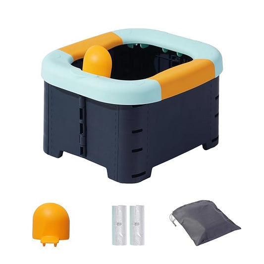 Toilet bowls for children，Portable Potty for Toddler Travel Foldable Travel Potty for Boys Girls Emergency Toilets for Car,Outdoor,Camping and Indoor Seat with Storage Bag（Quiet Blue）