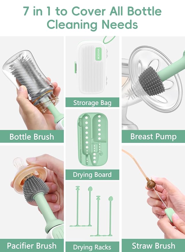Electric Baby Bottle Brush Cleaner, Baby Travel Bottle Cleaner Kit- 2000mAh Rechargeable Silicone Brush, Drying Rack, Compact Storage Box, 360° Efficient Cleaning Bottle Brush for Home & On-The-Go