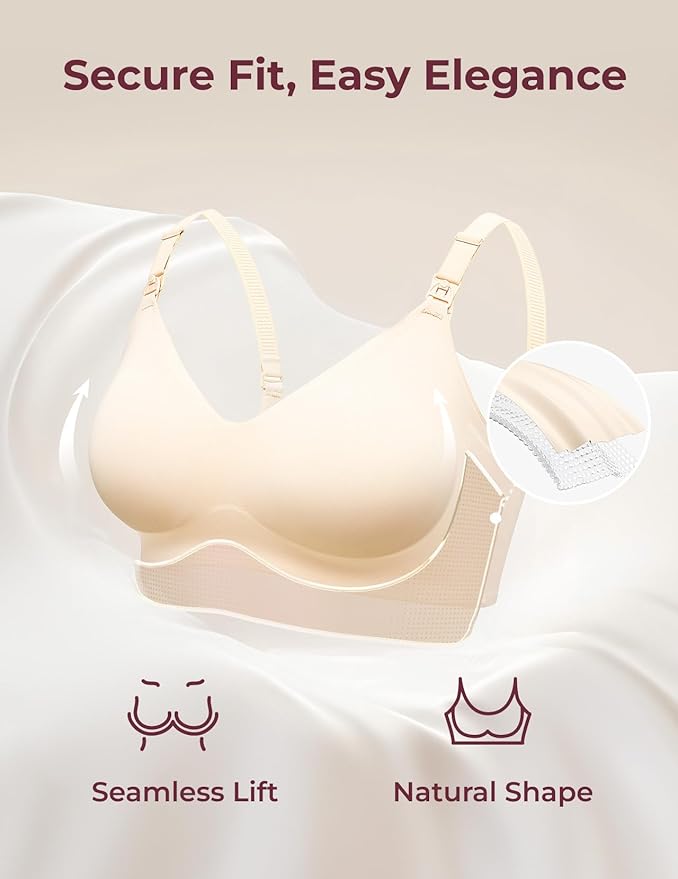 Momcozy Nursing Bras for Breastfeeding, YN21 Seamless Ultra Comfort Maternity Bra, Natural Shape, Pregnancy Sleep Bralette