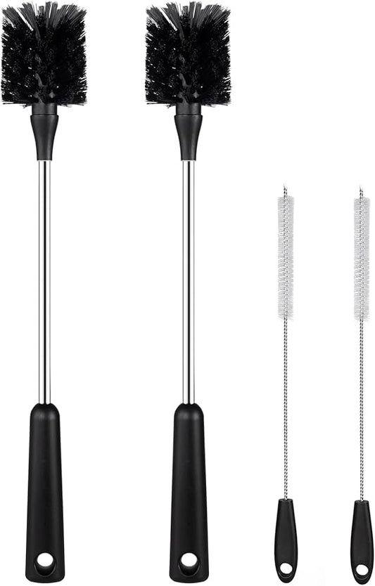 [4 Pack] Water Bottle Brush & Straw Cleaner Set,Stainless Steel Long Handle Baby Bottle Scrub Cleaning Brush for Sports Bottles, Cups, Dishes, Coffee Mugs, Glasswares, Tumblers, Wine Decanters