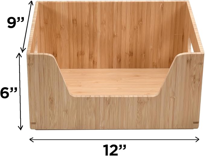 MobileVision Bamboo Storage Box Set Open Front Bin Organizers to use in kitchen pantries, cabinets and countertops 1 Large & 1 Small box included
