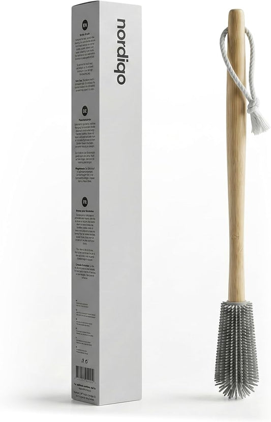 Extra Long Bottle Brush – 16" Bamboo Handle & Flexible Hygienic Silicone Head – Compatible with Sodastream (Not Aqua Fizz), Aarke Plastic Bottles, Vases, Tumblers | BPA Free | Scratch-Free