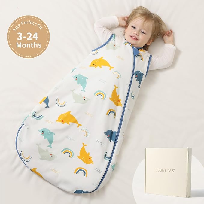 1.0 Tog 2.5 Tog Baby Sleep Sack, 100% Cotton Baby Sleeping Bag 3-24M, 2-Way Zipper Baby Wearable Blanket