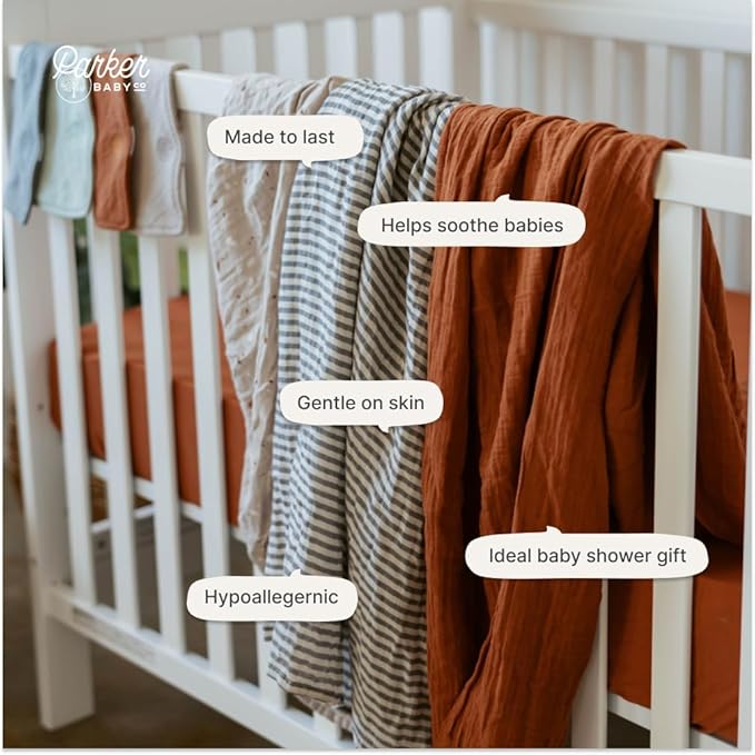 Parker Baby Swaddle Blankets - 3 Pack of 100% Cotton Muslin Swaddle Blankets for Baby Boys and Girls - Unisex/Gender Neutral - Clay
