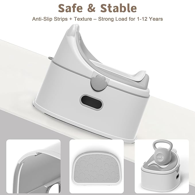 3-in-1 Potty Training Toilet, Portable Potty, Potty Training Seat and Toddler Step Stool, Easy Setup and Clean, Anti-Slip Toddler Potty Trainer for Boy Girl,Grey