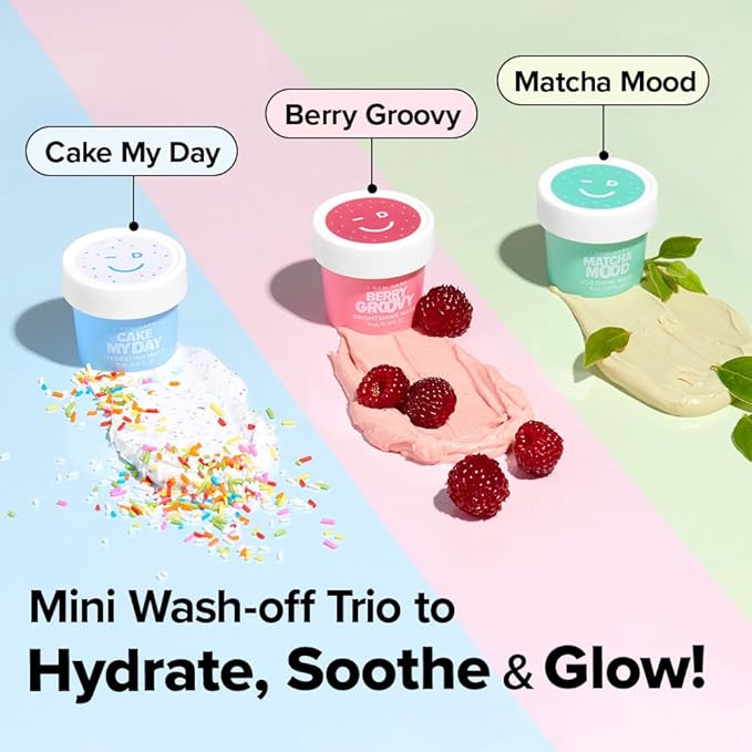 I DEW CARE Wash Off Face Mask Skincare Gift Set - Mini Scoops | Facial Masks, Matcha, Hyaluronic Acid, Korean Self Skincare, Facial Treatment, Cruelty-Free, Stocking Stuffers, Travel Size, Mini Set