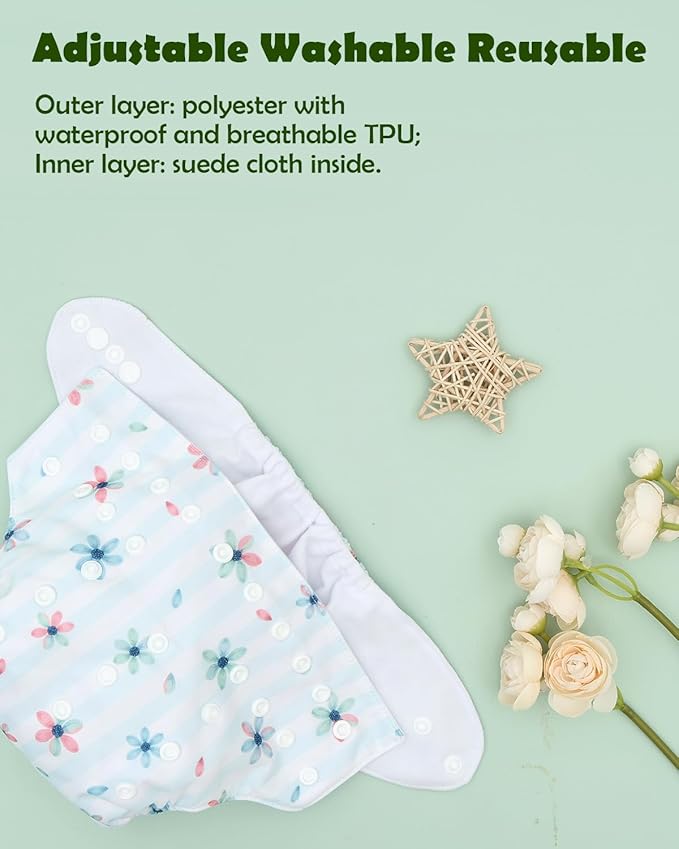 ALVABABY Baby Cloth Diapers 6 Pack with 12 Inserts Cloth Diaper Covers Adjustable Washable Reusable for Baby Girls and Boys 6DM117A