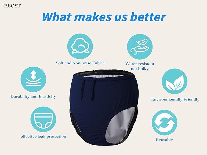 Adult Special Needs Reusable Swim Diapers Swimwear for Incontinence Cloth Diaper Covers Waterproof,Leakproof (Navy, 14-16T)
