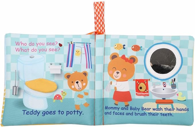 Teddy Bear Baby Toy Cloth Crinkle Books for Babies Infant Toddler, Soft Toys 0-6-12 Months Activity Tummy Time Mirror Toy, Gifts for Boys Girls Baby Shower, 1-2-3 Years Old-Morning
