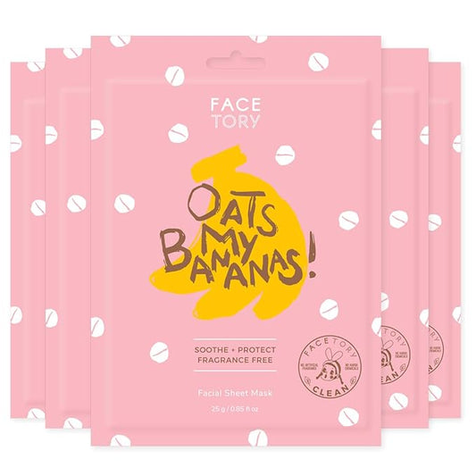 FACETORY K Beauty Face Mask Skin Care - OATS MY BANANAS CALMING Sheet Mask with Oat Extract | Milky Essence Soothes & Moisturizes (5 Pack)