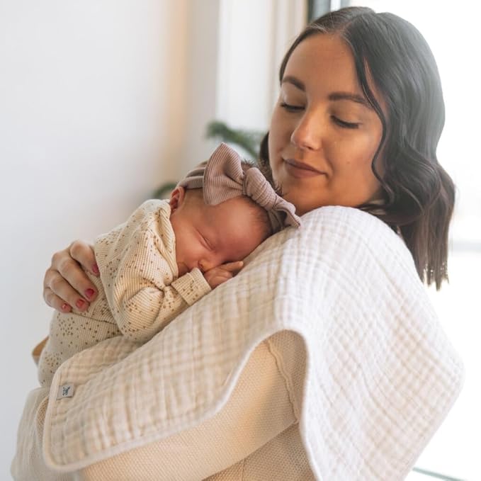 Little Unicorn Ultra-Absorbent Premium Burp Cloth 2 Pack | Soft on Baby's Skin | Larger Size | Ergonomic Design | Set of 2 (Tan Gingham)