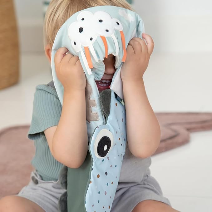 Done by Deer Fold-Out Soft Book Croco Green - Baby Activity Toy for Curious Little Minds and Fingers - High Contrast Patterns - Crinkle Baby Toys - Baby Tummy time Toys