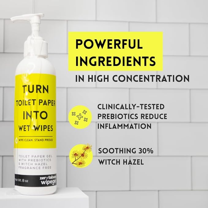 Turn Toilet Paper into Cooling Hemorrhoid Wipes with Witch Hazel Gel & Prebiotics | Soothing Witch Hazel Wipes Alternative for Daily Cleanse | Women, Men & Postpartum | Up to 400 Uses | Septic Safe