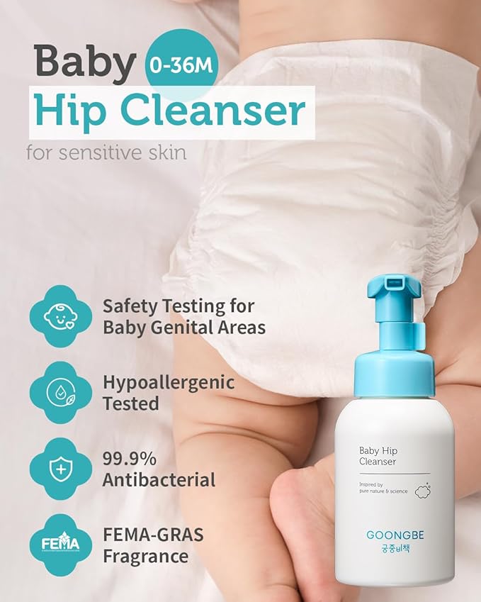 GOONGBE Baby Diapering Cleanser - Korean Baby Hip Buttocks Wash for Baby's Sensitive Skin - Dermatologically Tested - pH 5.5 Soft and Dense Bubble Foam, 10.1 fl.oz. 2 Pack