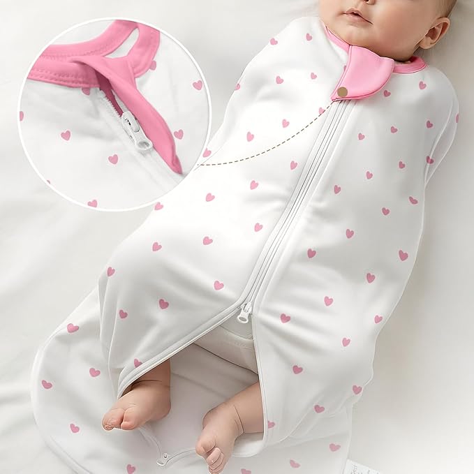 Baby Swaddle 0-2 Months, Cotton Arm-In Zipper Sleep Sack, Wearable Blankets Wrap for Newborn Infant Girls (Bow, Heart, Strawberry, Pack of 3)